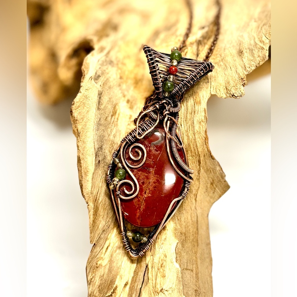 HAND CRAFTED Red Jasper, Green Aventurine & Citrine Wire Wrapped Copper Necklace